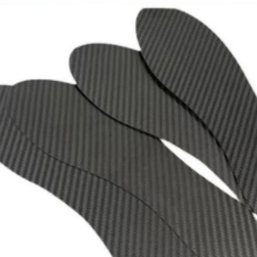 Black 3K carbon fibre running insoles showing full palm design for shock absorption