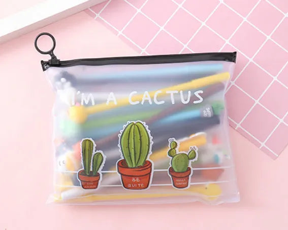 Marvel 20-pack 0.5mm black ballpoint pens with cactus cartoon designs in plastic case
