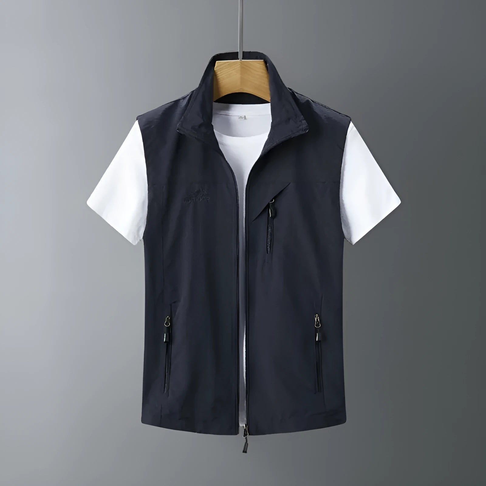 Men's slim fit hooded rabbit fur vest waistcoat in solid colour for casual outdoor wear