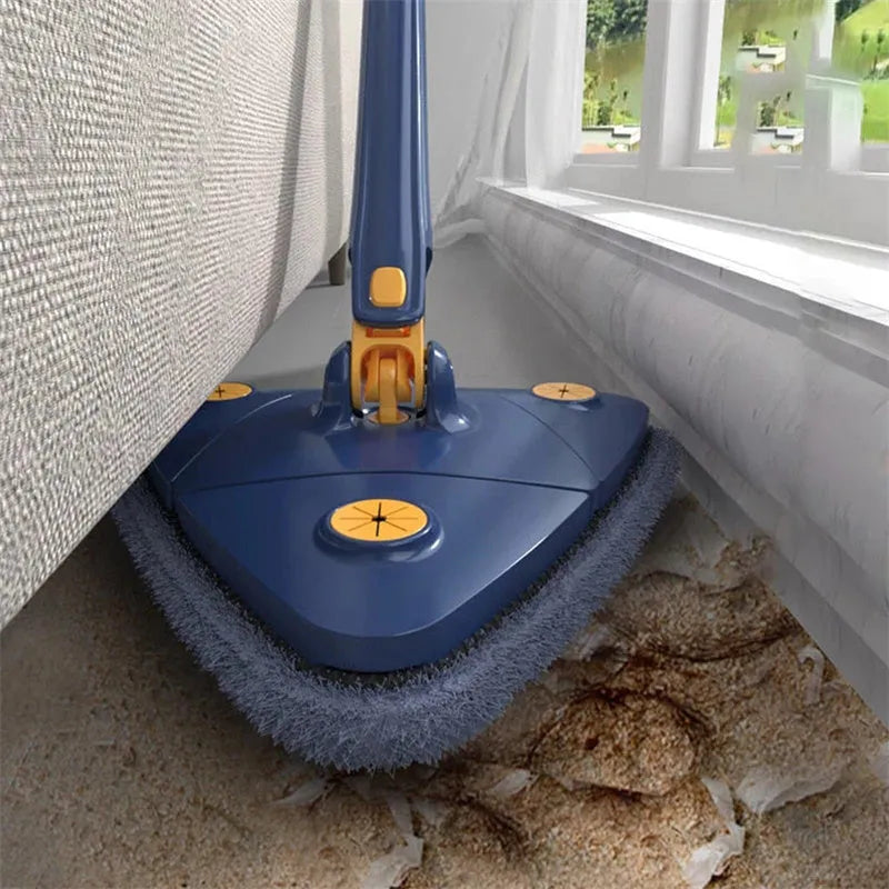 Extendable triangle cleaning mop with rotating head and stainless steel pole in blue colour