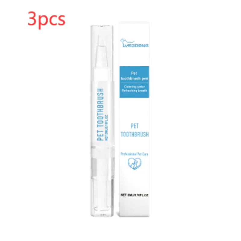Pet toothbrush pen with integrated soft brush and 3ml cleaning gel for cat and dog dental care