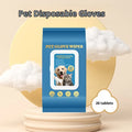 Disposable plastic gloves for pet bathing and cleaning tasks with pack size options