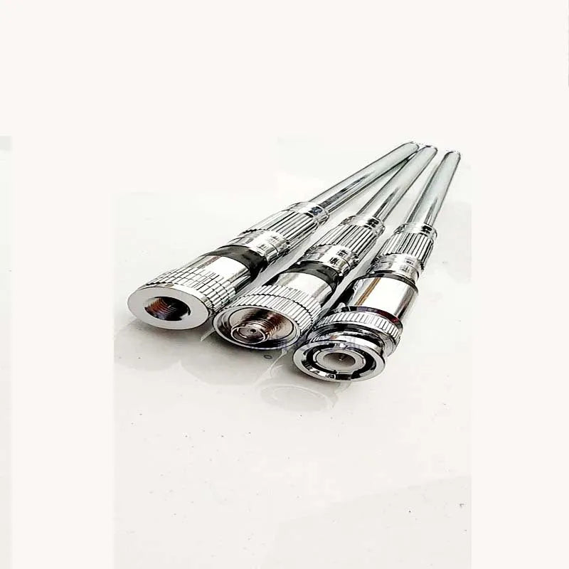 Silver stainless steel lengthened folding telescopic rod antenna with SMA and BNC interfaces for handheld transceiver