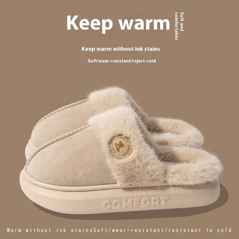 Fleece-lined indoor slippers with thick PVC soles in five colour options