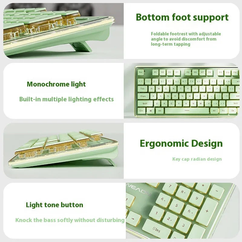 Prewalker V3 wired keyboard and mouse suit in retro green colour on desktop