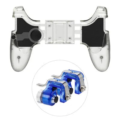 Black mobile phone gamepad controller with plug-in cable and handheld grip