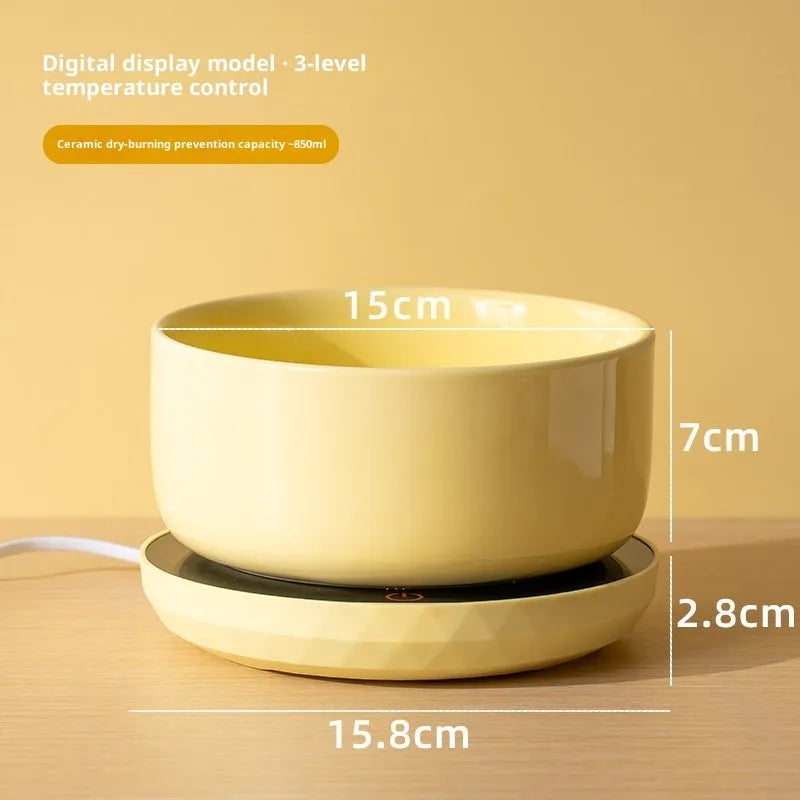 Ceramic cat water bowl with USB constant temperature heating mat in Leo Black colour