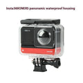 Transparent underwater housing case for Insta360 One RS panoramic camera with dimensions 9x8x4.5 cm