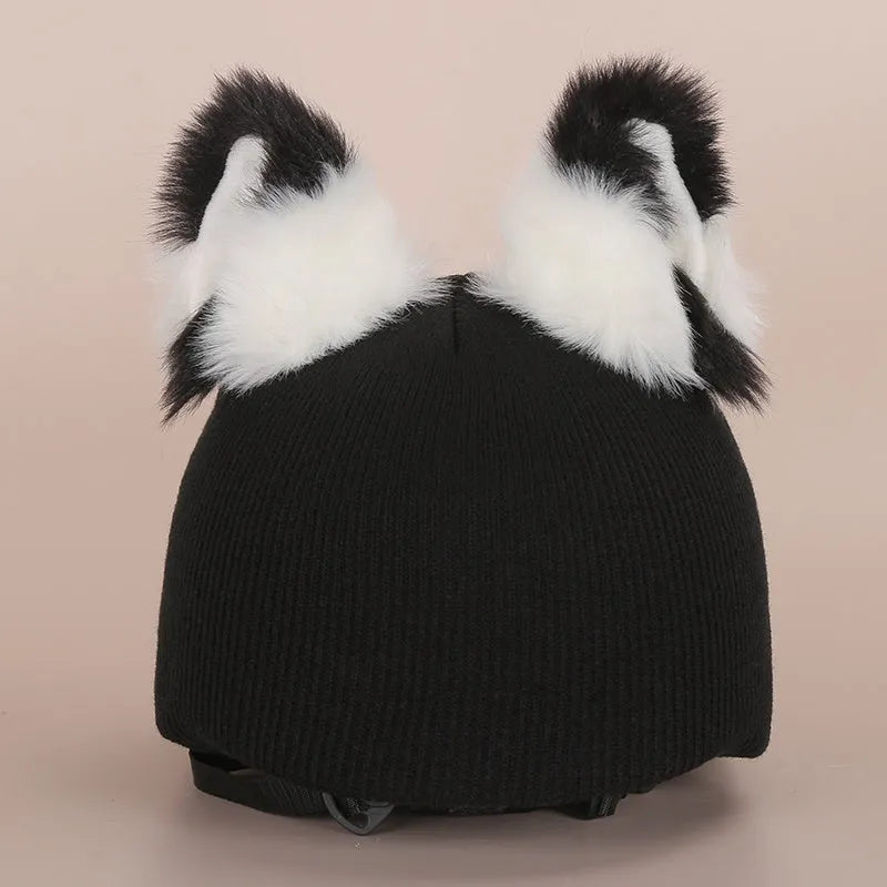 Plush fabric cat helmet hat cover in various cartoon styles for pet dress-up