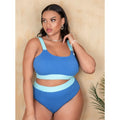 Women's high-waist bikini set in pure colour with split-side design and detailed stitching