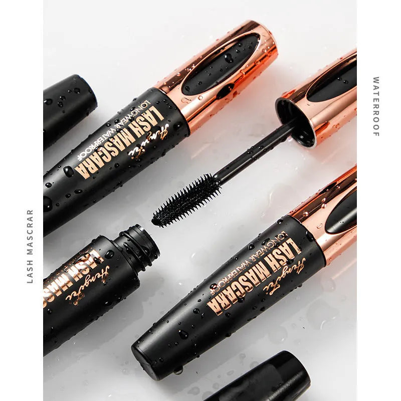 Black waterproof mascara tube with thick curling brush applicator