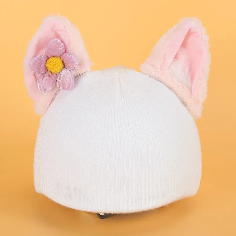 Plush fabric cat helmet hat cover in various cartoon styles for pet dress-up