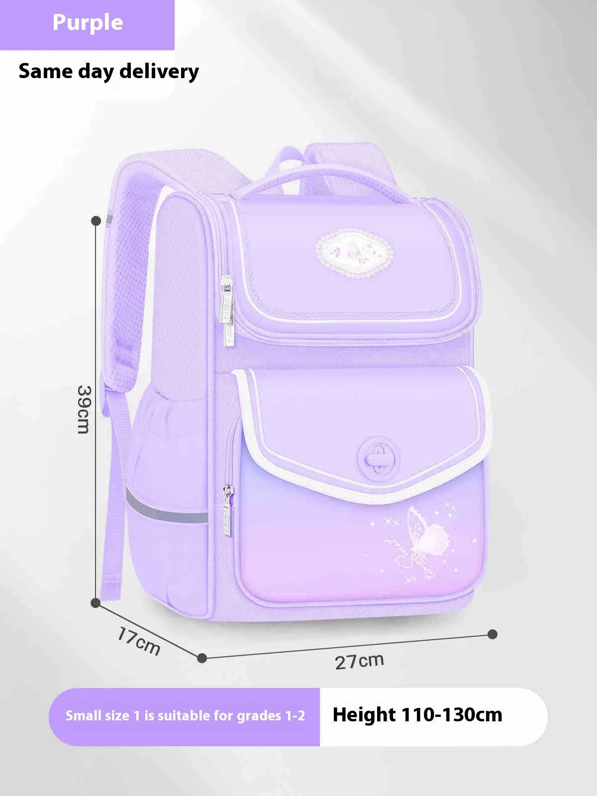 Girls' waterproof school bag in pink colour with large capacity design for primary students