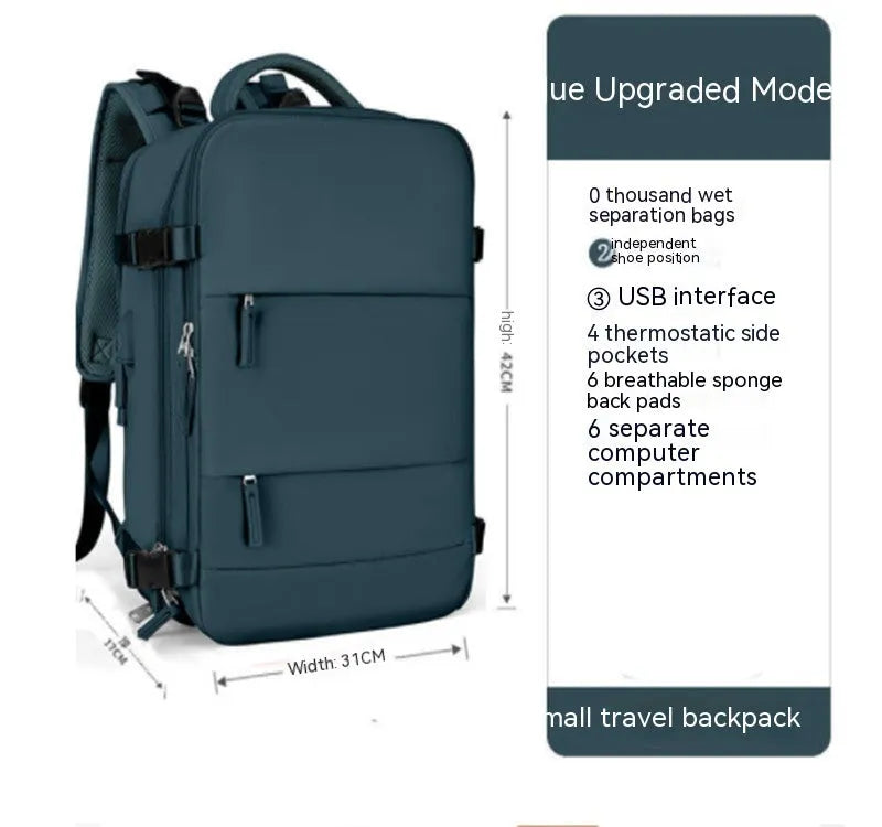Large waterproof mummy-style backpack in nylon, shown in a selection of colours including black, mint green, and pink.