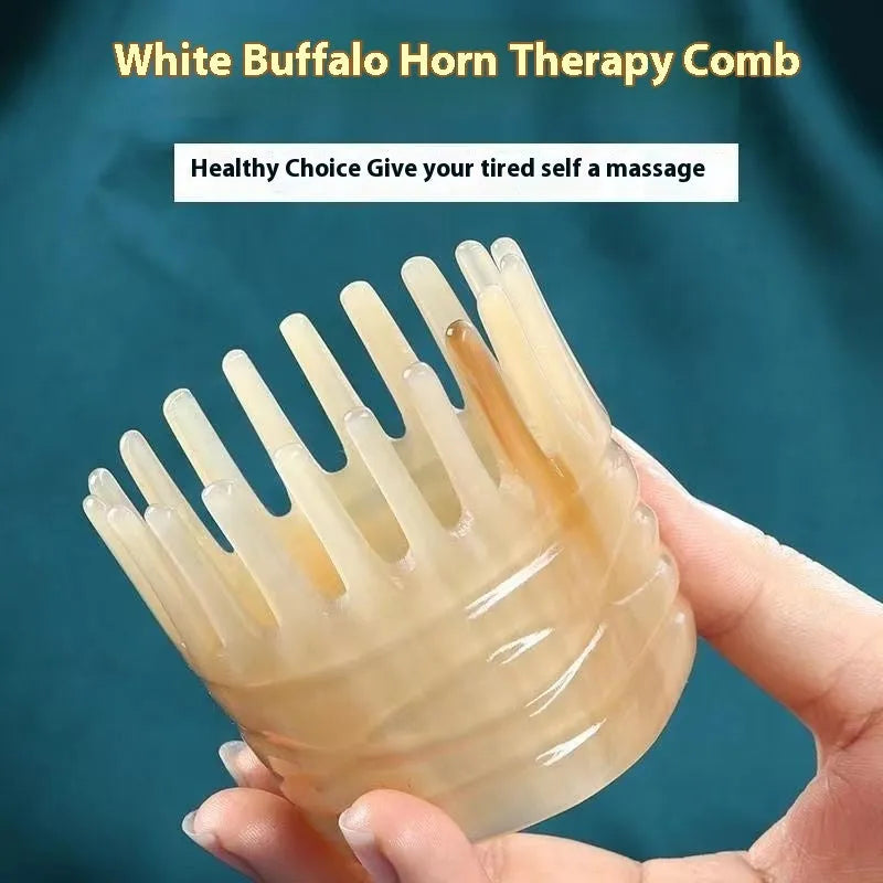 Black buffalo horn meridian massage comb with wide tooth design for scalp stimulation