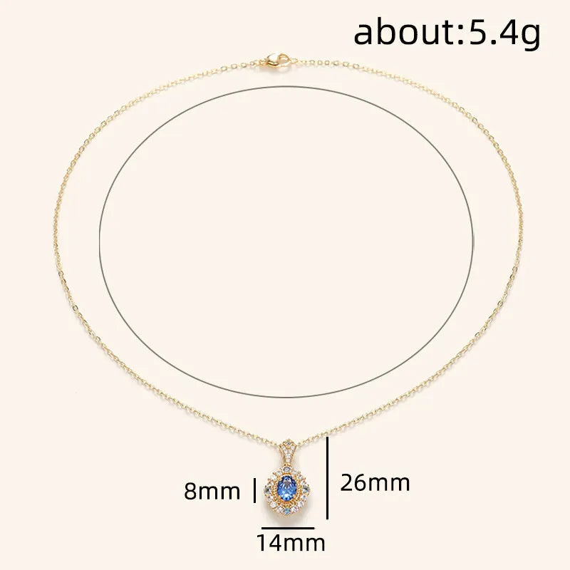 Royal necklace with mixed gem pendant on copper box chain, adjustable 21-50cm length