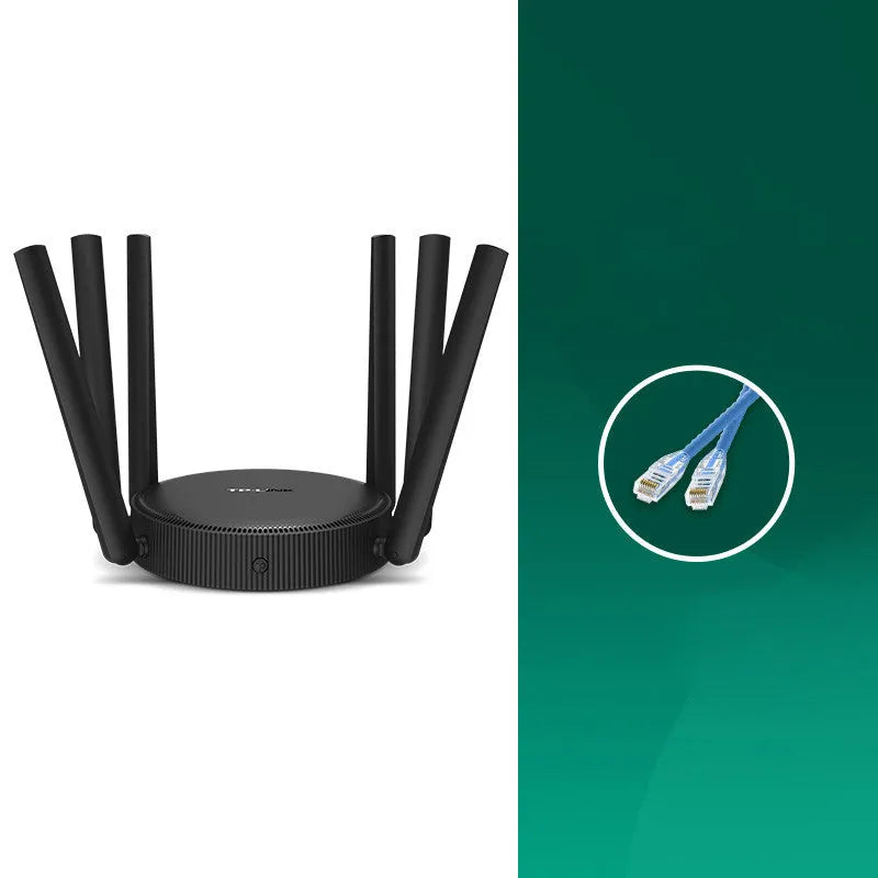 AC1900 wireless gigabit router with status display showing 254mm length on desk