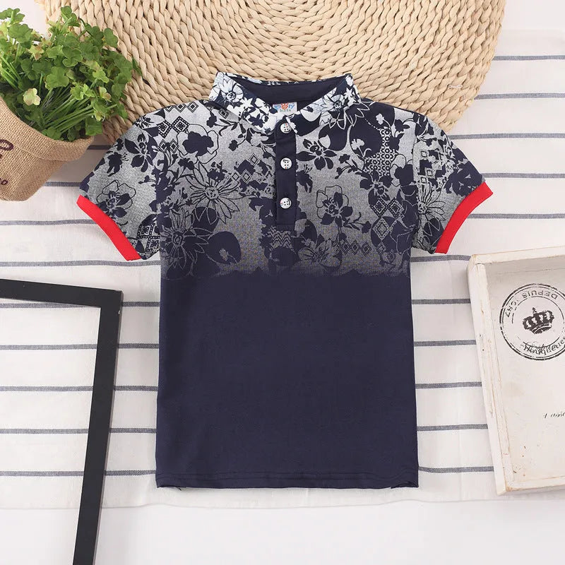Children's short sleeve cotton polo shirt with lapel collar in solid colours