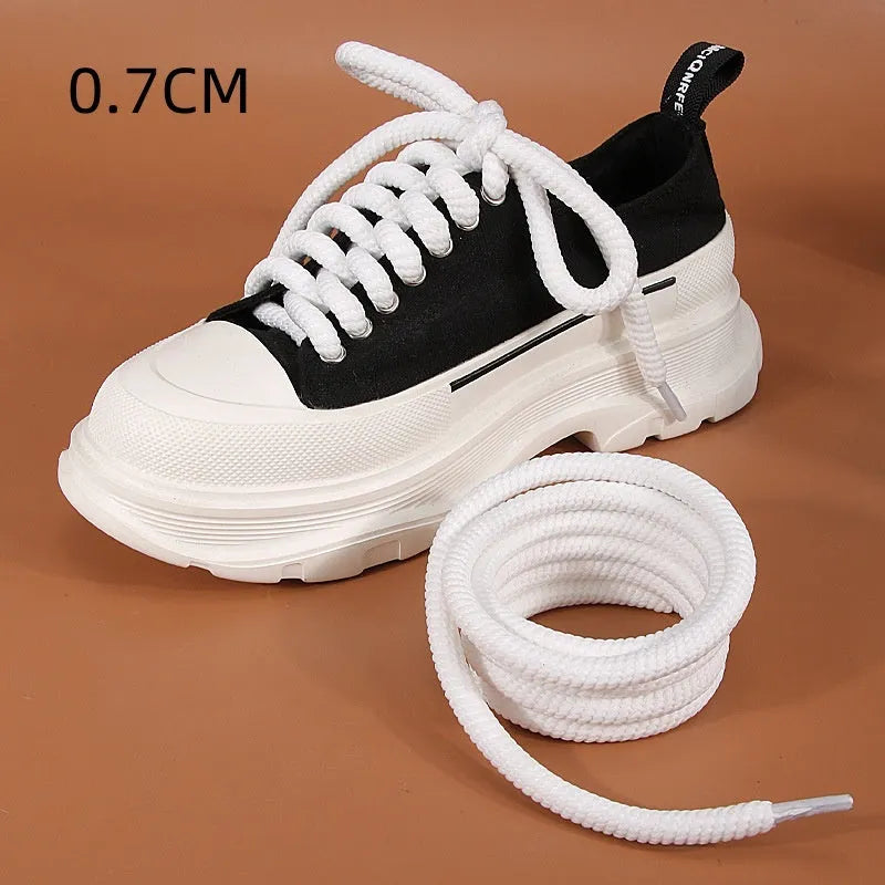 Round woven shoelaces in white, black, and beige colours showing 10mm diameter
