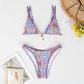 Retro four-colour printed women's bikini swimwear in briefs style.