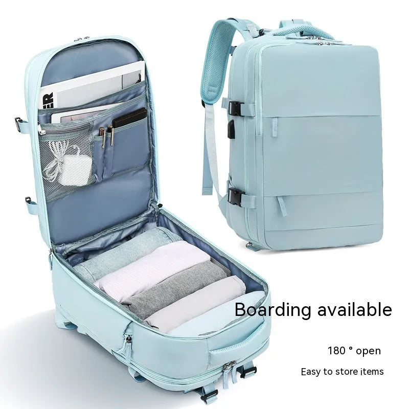 Large waterproof mummy-style backpack in nylon, shown in a selection of colours including black, mint green, and pink.