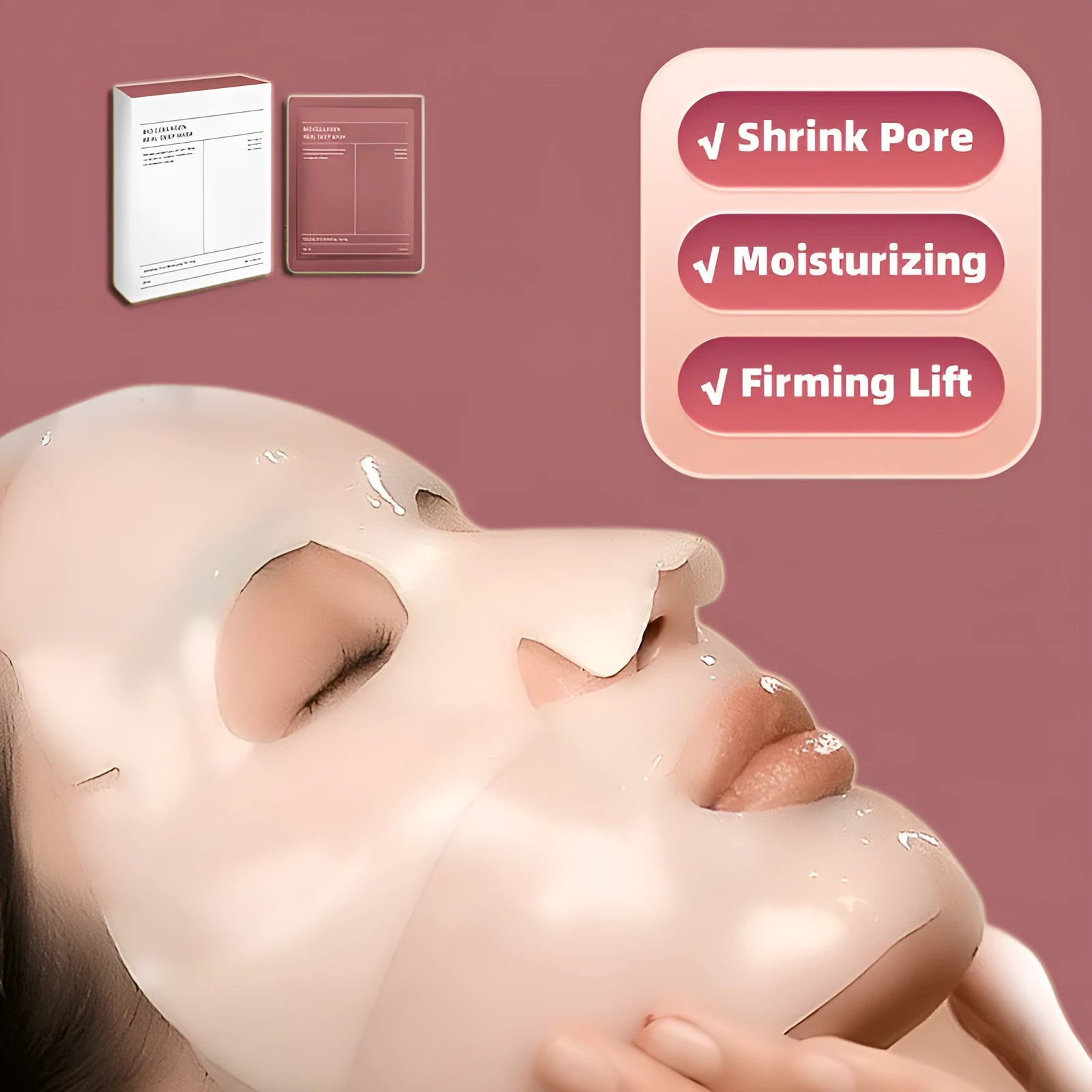 Collagen face mask box of 4 pieces, each 34g, for firming, hydrating and brightening skin