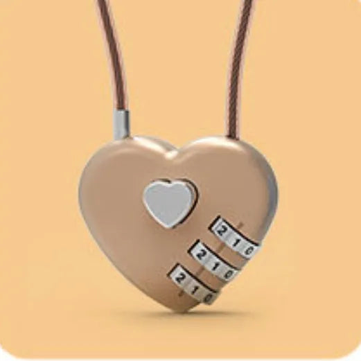 Peach heart shaped wire rope lock for bicycle helmets in various colours and steel cable lengths