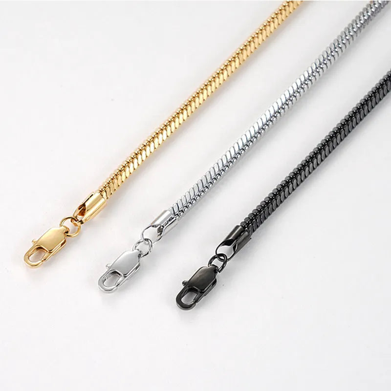 Stainless steel snake chain bracelet in silver tone, geometric line design with electroplated finish