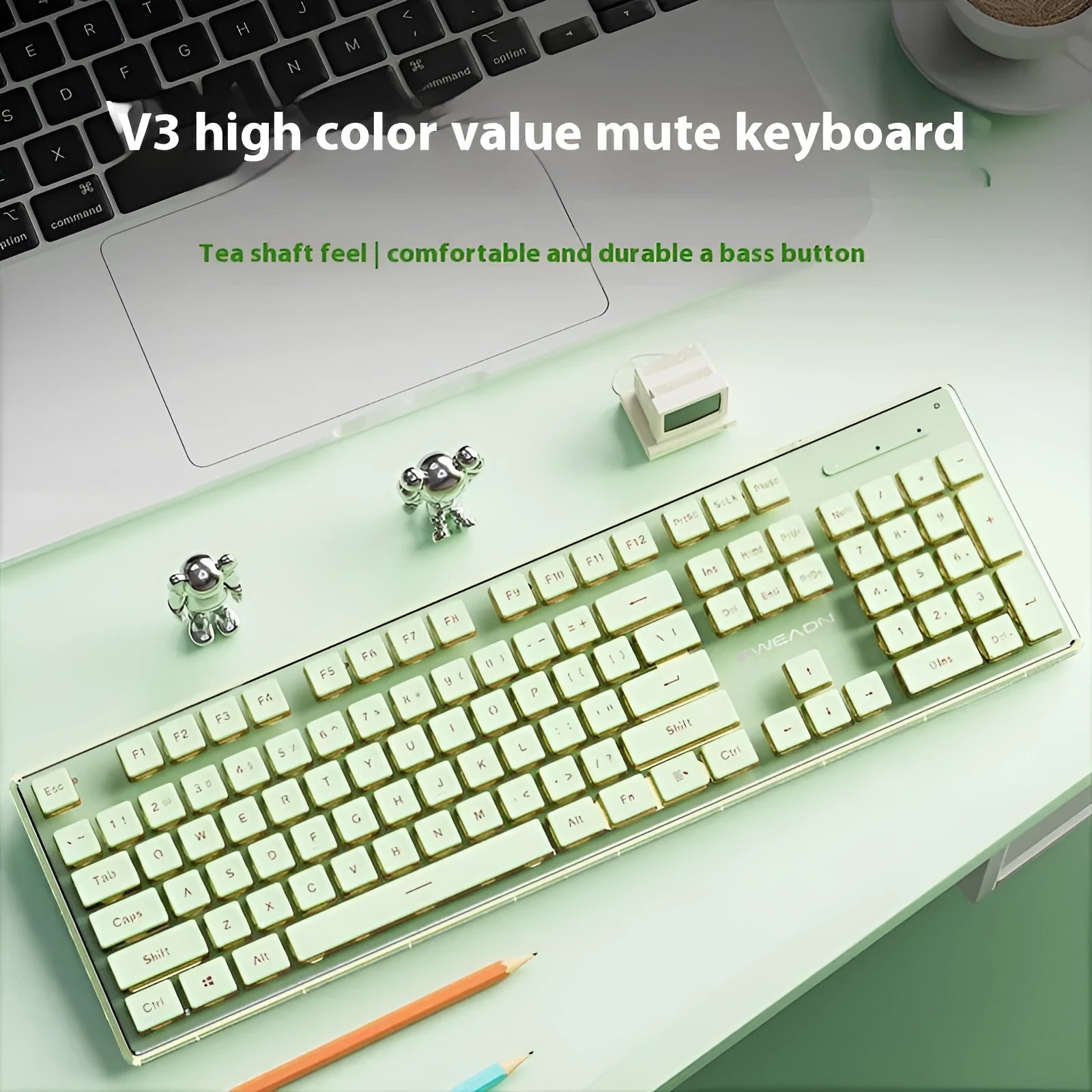 Prewalker V3 wired keyboard and mouse suit in retro green colour on desktop