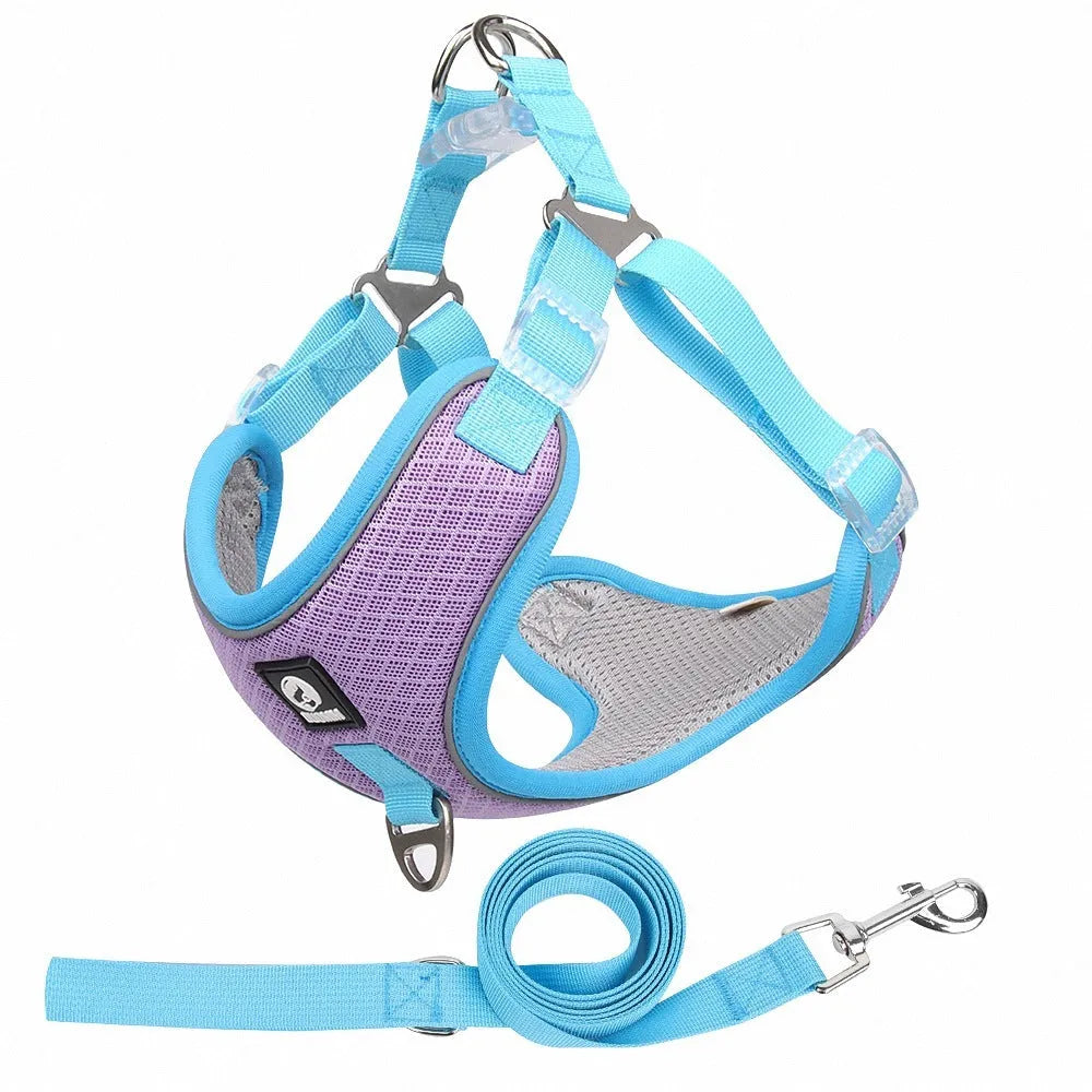Adjustable mesh dog harness with reflective trim in multiple colours for small medium pets