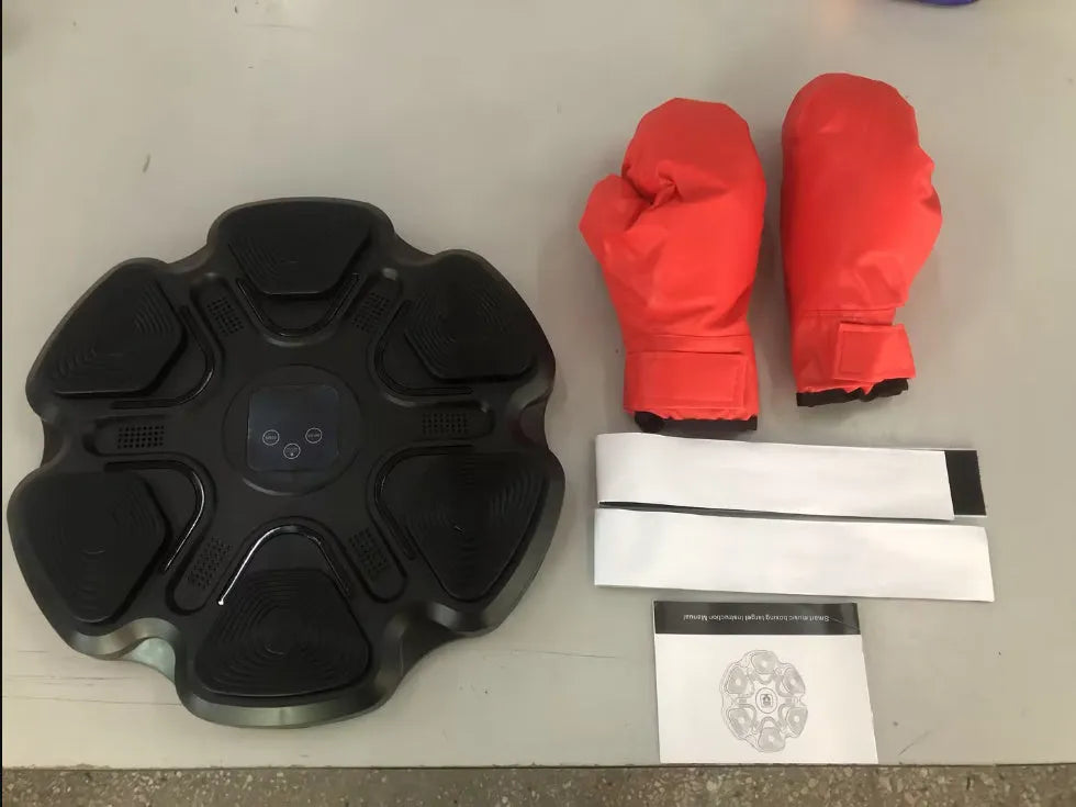 Smart music boxing machine wall target with electronic display and gloves for reaction training
