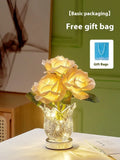 Crystal flowers decorative table lamp with USB charging port and touch-sensitive base for dimming.
